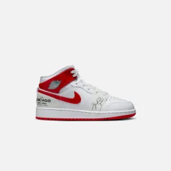 Outlet Jordan Nike Grade School Air1 Mid Ss White / University Red
