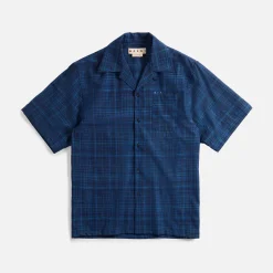 Clearance Marni Organic Yarn Dyed Cotton Poplin Bowling Shirt Ink