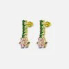 Hot VEERT Pink & Green Flower Earrings Yellow Gold