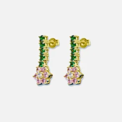 Online VEERT Pink & Green Flower Earrings Yellow Gold