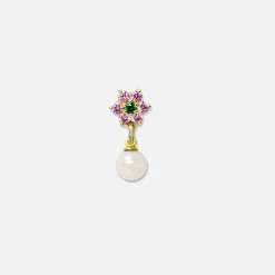 Fashion VEERT Pink & Green Flower Freshwater Pearl Earrings Yellow Gold
