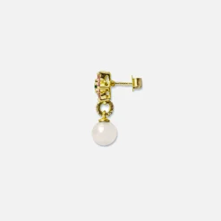 Fashion VEERT Pink & Green Flower Freshwater Pearl Earrings Yellow Gold