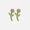 Flash Sale VEERT Pink & Green Flower Studs Yellow Gold