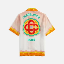 Sale Casablanca Rainbow Monogram Cuban Collar Silk Shirt Pink