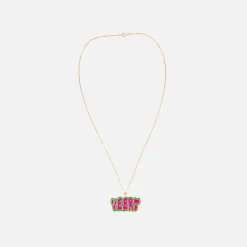 Hot VEERT Retro Logo Pendant With Chain Yellow Gold / Green / Pink