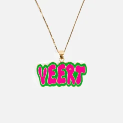Hot VEERT Retro Logo Pendant With Chain Yellow Gold / Green / Pink