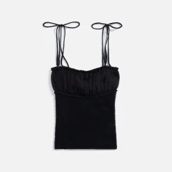 Shop Danielle Guizio Ruched Chiffon Knit Tank Black