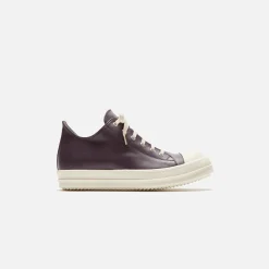 Outlet Rick Owens Scarpe In Pelle Low Sneakers Amethyst / Milk