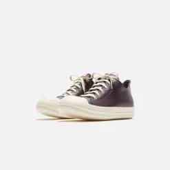 Outlet Rick Owens Scarpe In Pelle Low Sneakers Amethyst / Milk