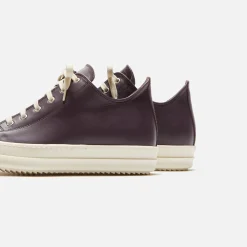 Outlet Rick Owens Scarpe In Pelle Low Sneakers Amethyst / Milk
