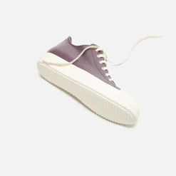 Outlet Rick Owens Scarpe In Pelle Low Sneakers Amethyst / Milk
