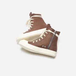 Shop Rick Owens Scarpe In Pelle Sneakers Brown / Milk / Milk