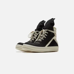 Clearance Rick Owens Scarpe Pelle Geobasket Black / Milk
