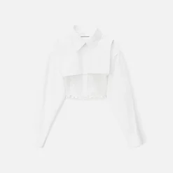 Cheap T by Alexander Wang Smocked Cami Overshirt Tinset White