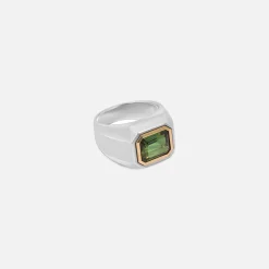 Online Maor Solitaire Rectangle Ring In Silver And Yellow Gold With Green Tourmaline Silver / Gold