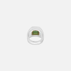 Online Maor Solitaire Rectangle Ring In Silver And Yellow Gold With Green Tourmaline Silver / Gold