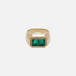 Shop Maor Solitaire Small Rectangle Ring In Yellow Gold And Platinum With Emerald Gold / Platinum