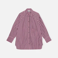 Cheap Ganni Stripe Cotton Oversize Shirt Bonbon