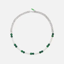 Flash Sale VEERT The Cuban Link Malachite, Green Onyx & Freshwater Pearl Necklace White