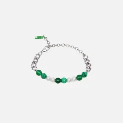 Store VEERT The Cuban Link Malachite, Green Onyx & Freshwater Pearl Bracelet White
