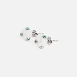 New VEERT The Polka Dot Freshwater Pearl Earring Pair White Gold / Green