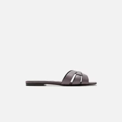 Cheap Saint Laurent Tribute Slide Cuir Maine Gris Apia