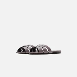 Cheap Saint Laurent Tribute Slide Cuir Maine Gris Apia