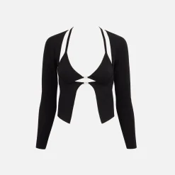 Clearance Alexander Wang Twinset Hybrid Bikini Cardigan With Crystal Logo Black