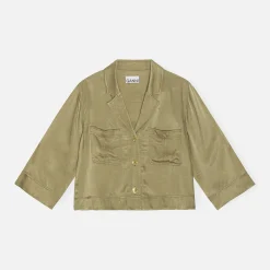 Flash Sale Ganni Washed Satin Crop Shirt Aloe