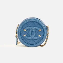 Clearance What Goes Around Comes Around Wgaca Chanel Caviar Filigree Round Chain Crossbody Bag Blue