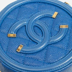 Clearance What Goes Around Comes Around Wgaca Chanel Caviar Filigree Round Chain Crossbody Bag Blue