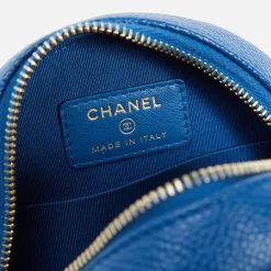 Clearance What Goes Around Comes Around Wgaca Chanel Caviar Filigree Round Chain Crossbody Bag Blue