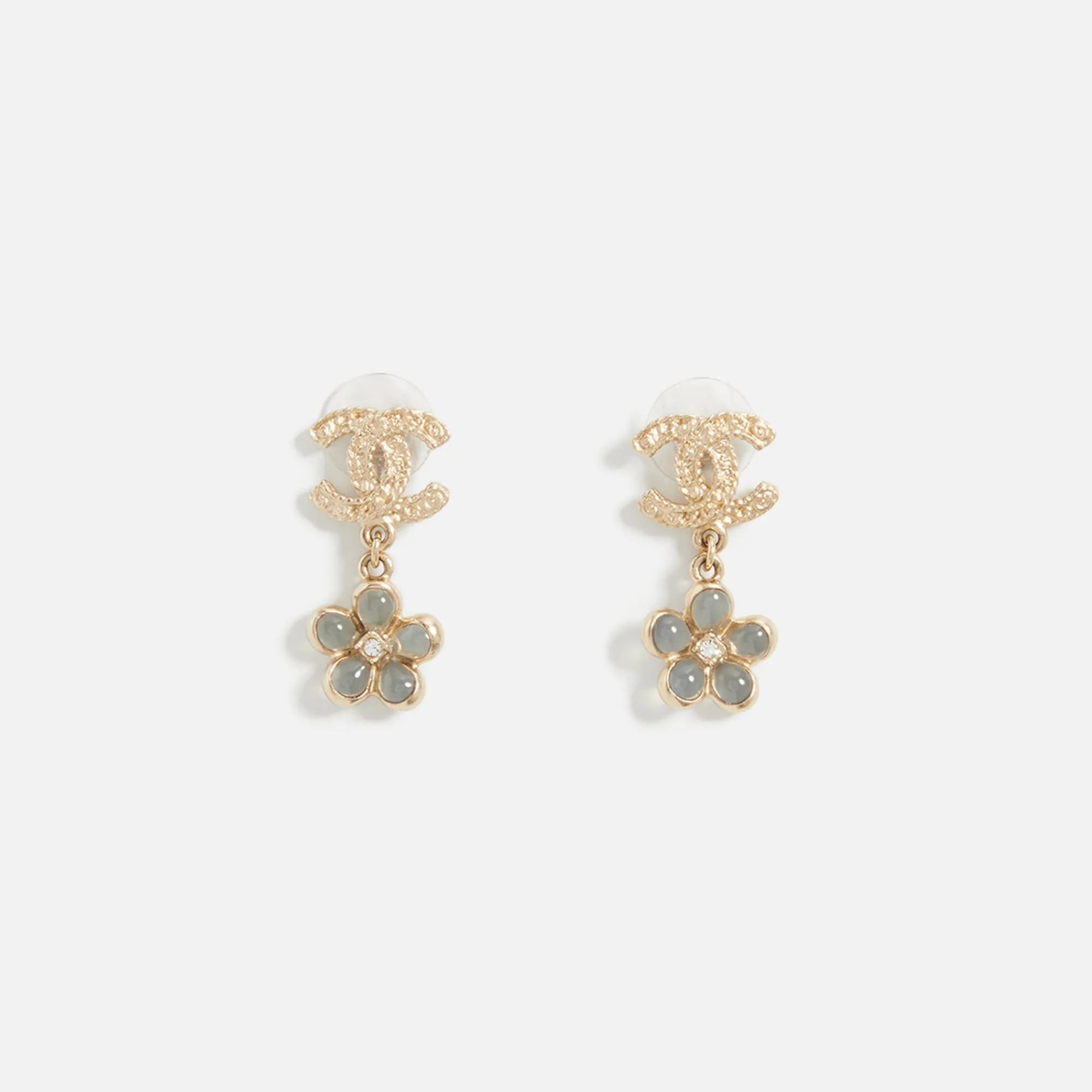 Online What Goes Around Comes Around Wgaca Chanel Crystal Cc Flower Dangle Earrings Gold