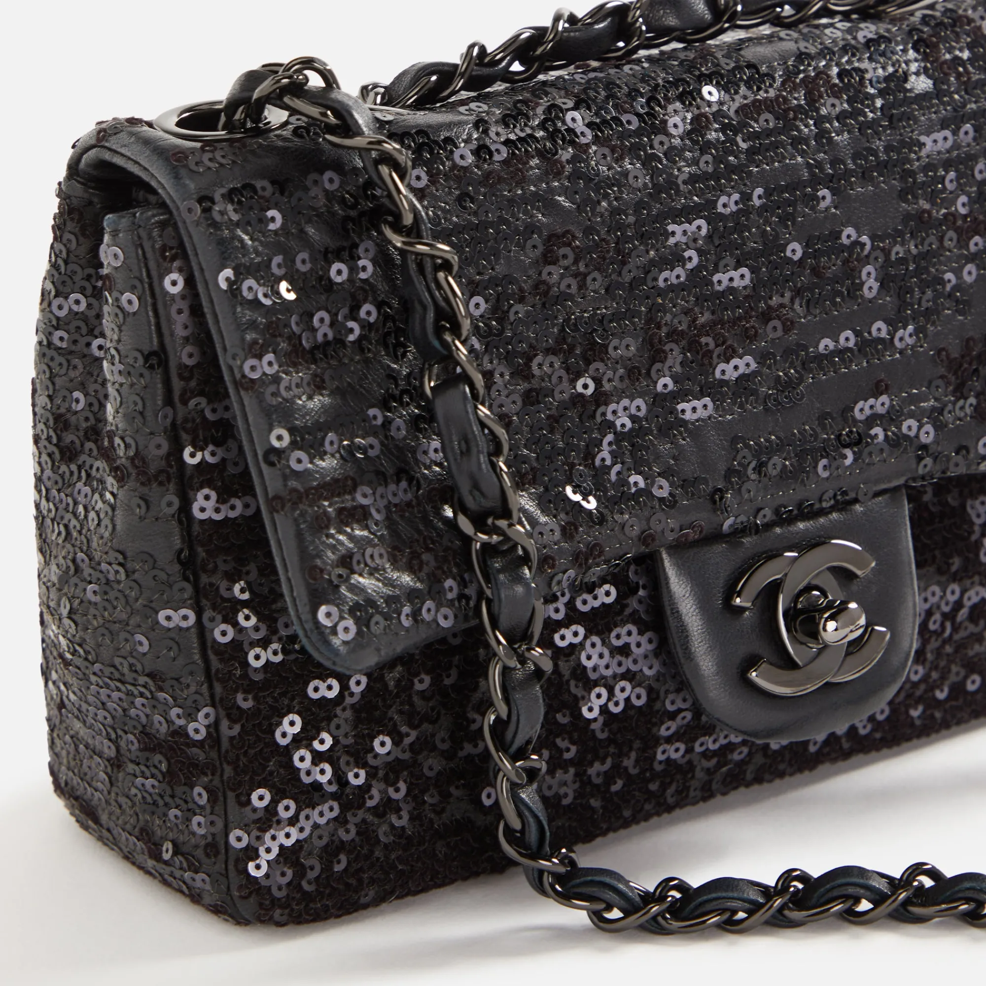 Cheap What Goes Around Comes Around Wgaca Chanel Sequin Small Half Flap Bag Black