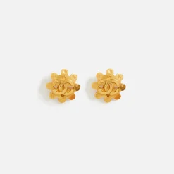 Fashion What Goes Around Comes Around Wgaca Chanel Squiggle Border Earrings Gold