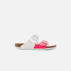 Sale Birkenstock Wmns Arizona Split Birko-Flor Patent White / Neon Pink