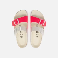 Sale Birkenstock Wmns Arizona Split Birko-Flor Patent White / Neon Pink