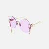 Hot Gucci Xl Round Metal Frame Sunglasses Purple / Gold Chain