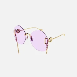 Hot Gucci Xl Round Metal Frame Sunglasses Purple / Gold Chain