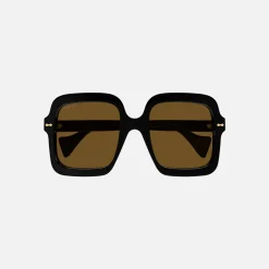 Outlet Gucci Xl Square Acetate Frame Sunglasses Black / Brown