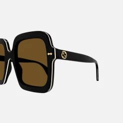 Outlet Gucci Xl Square Acetate Frame Sunglasses Black / Brown