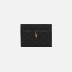 New Saint Laurent Ysl Chevron Card Holder Noir