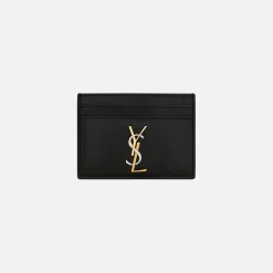 New Saint Laurent Ysl Pcc 172Y Tricolor Hardware Monogram Card Holder Black